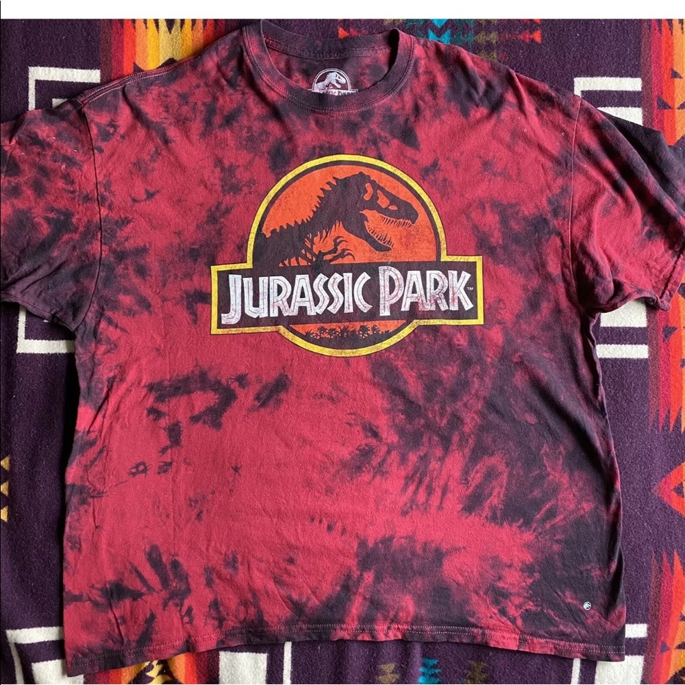 JURASSIC PARK ADULT MOVIE LOGO RED TIE DYE T-SHIRT